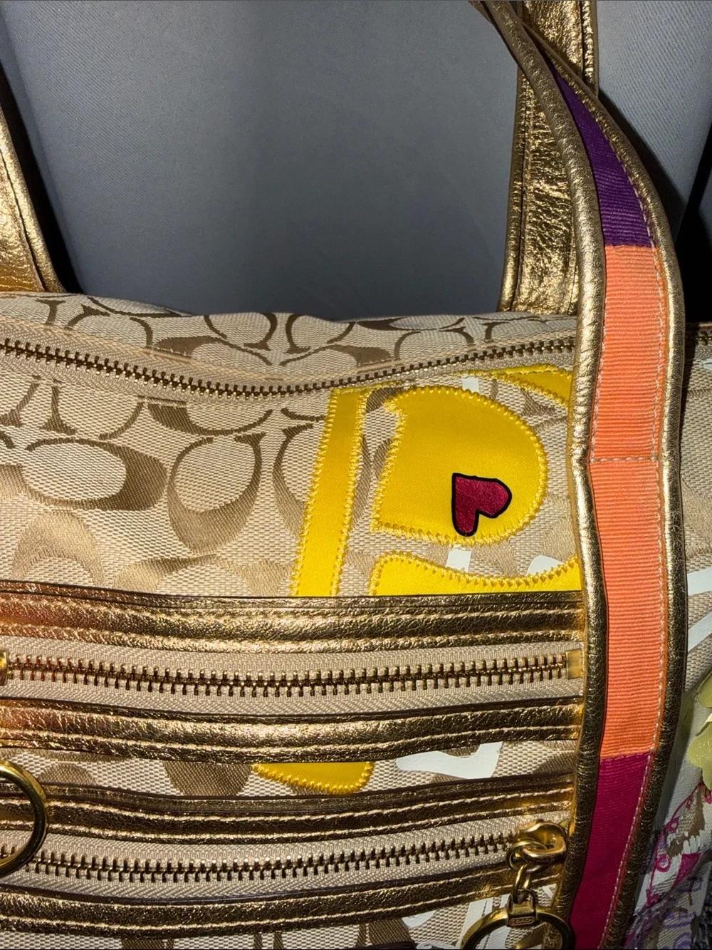 Coach POPPY Beige Signature Floral Tote with Multicolor Accents - Picture 9 of 17